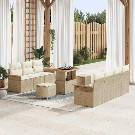 Set Divano da Giardino con cuscino 10 pcs Beige e Crema