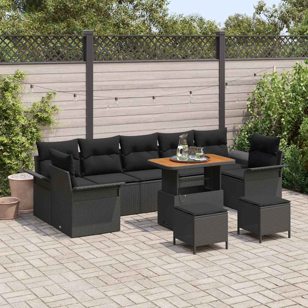 Set Divano da Giardino con cuscino 10 pcs Nero | homemem39