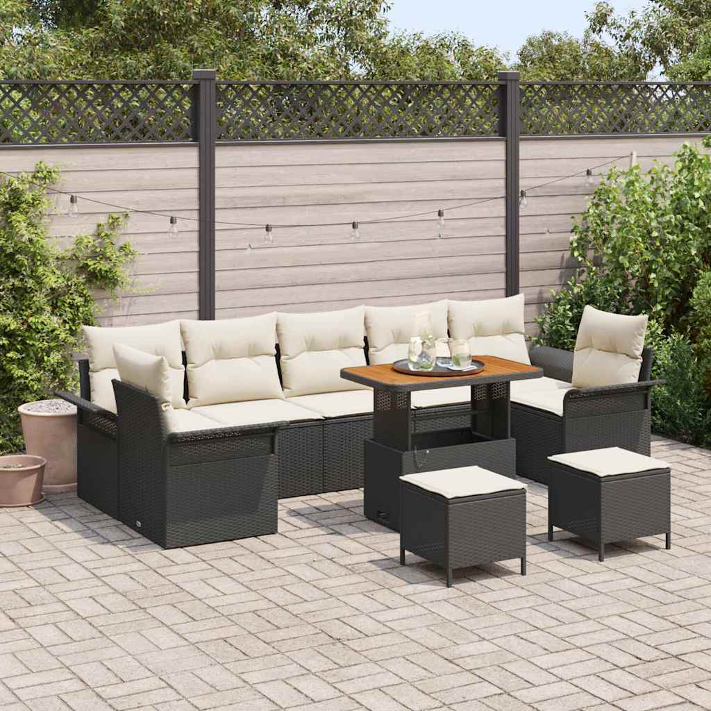 Set Divano da Giardino 10 pz 9-Numero di posti Nero e Crema