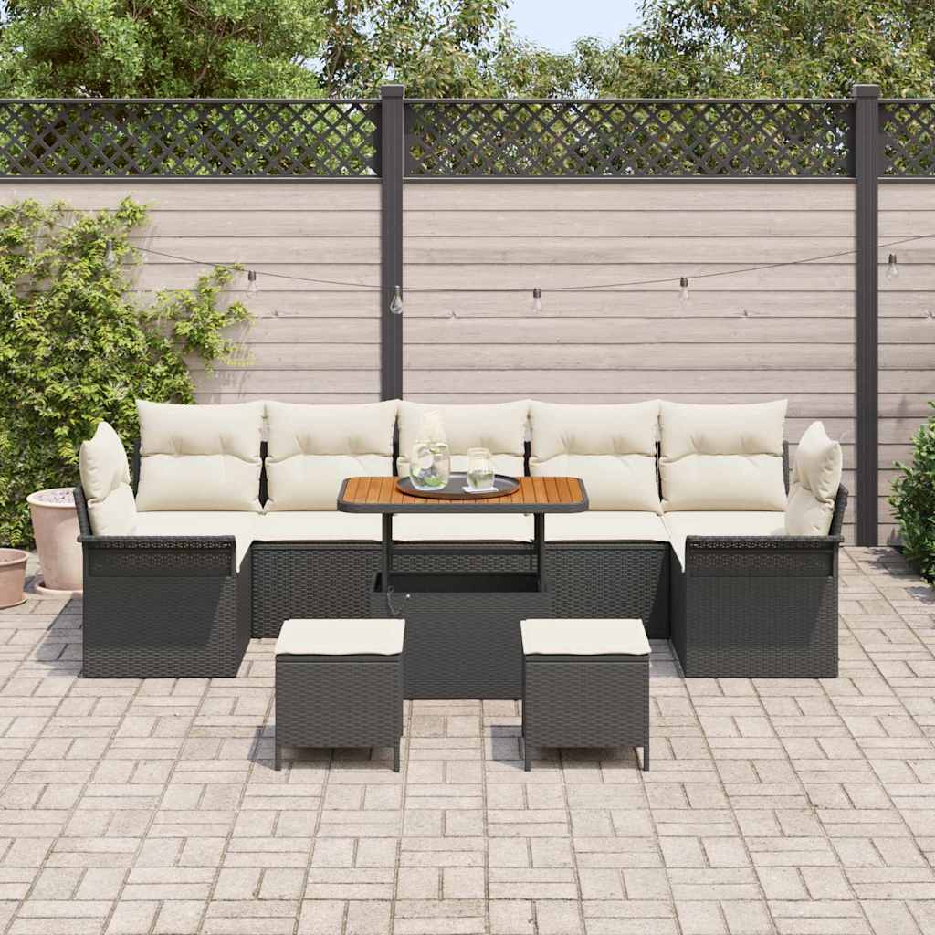 Set Divano da Giardino 10 pz 9-Numero di posti Nero e Crema