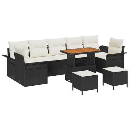 Set Divano da Giardino 10 pz 9-Numero di posti Nero e Crema