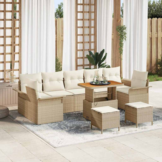 Set Divano da Giardino con cuscino 10 pcs Beige e Crema