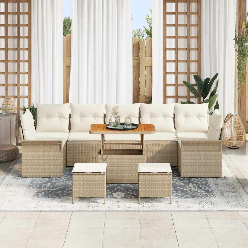 Set Divano da Giardino 10 pz 9-Numero di posti Beige e Crema