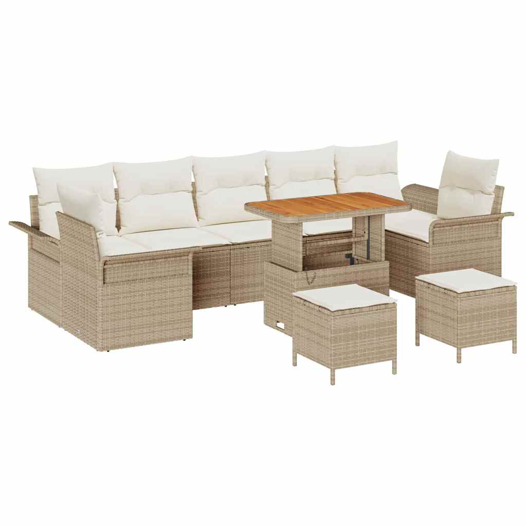 Set Divano da Giardino 10 pz 9-Numero di posti Beige e Crema