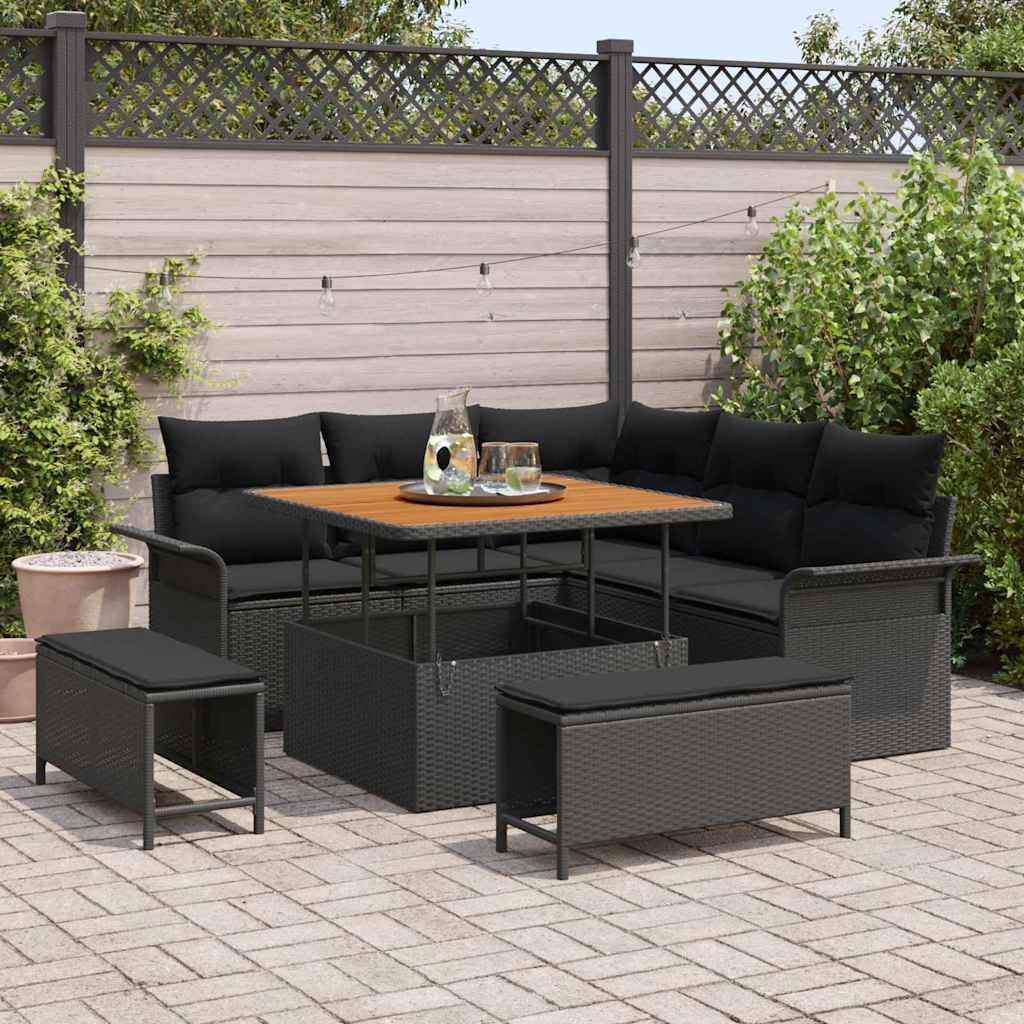 Set Divano da Giardino 8 pz 7-Numero di posti Nero