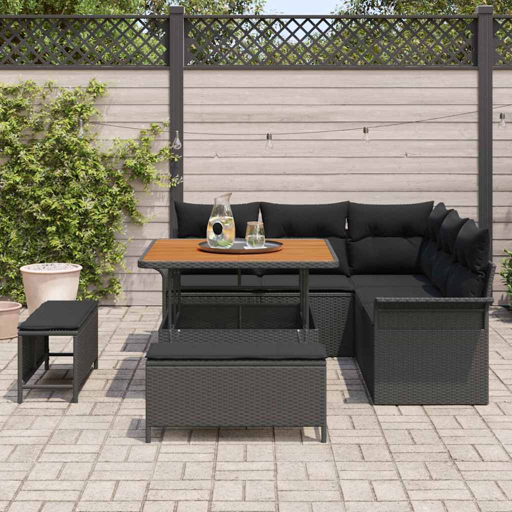 Set Divano da Giardino 8 pz 7-Numero di posti Nero