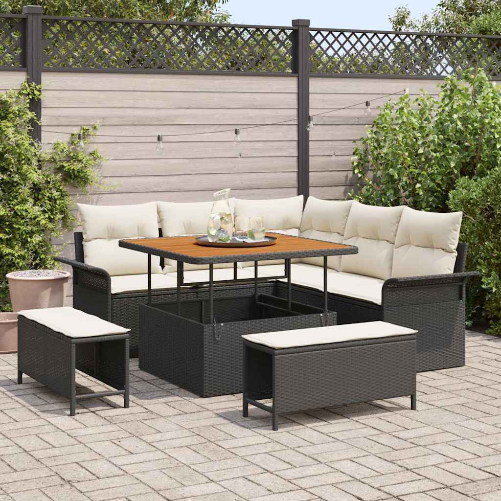 Set Divano da Giardino 8 pz 7-Numero di posti Nero e Crema