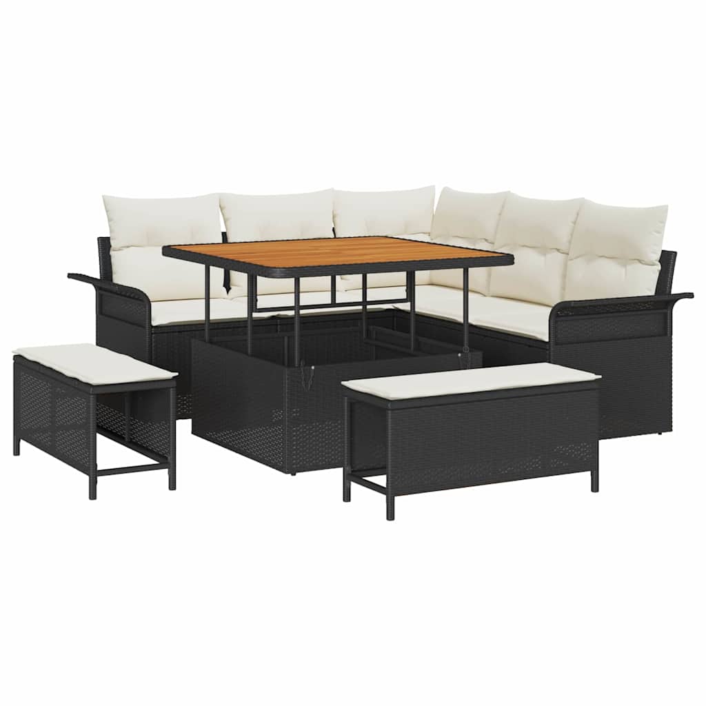 Set Divano da Giardino 8 pz 7-Numero di posti Nero e Crema
