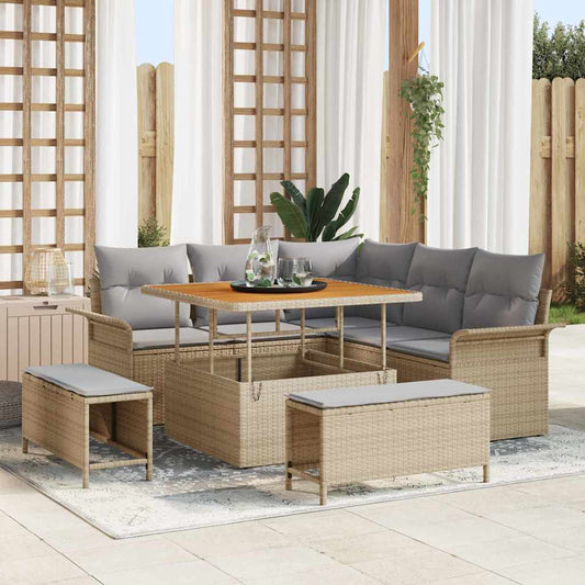 Set Divano da Giardino con cuscino 8 pcs Beige e Grigio Chiaro