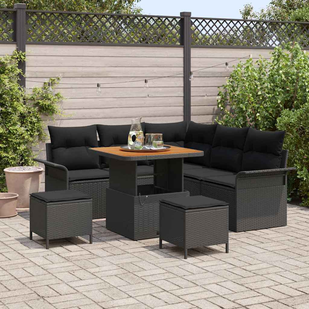 Set Divano da Giardino 8 pz 7-Numero di posti Nero