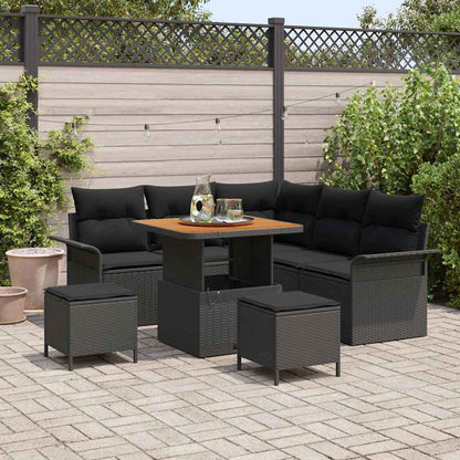 Set Divano da Giardino 8 pz 7-Numero di posti Nero
