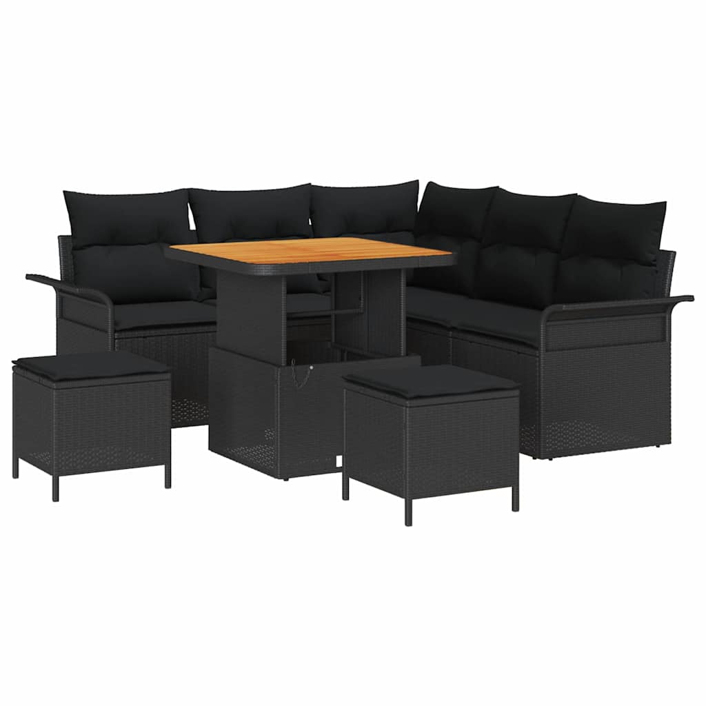 Set Divano da Giardino 8 pz 7-Numero di posti Nero