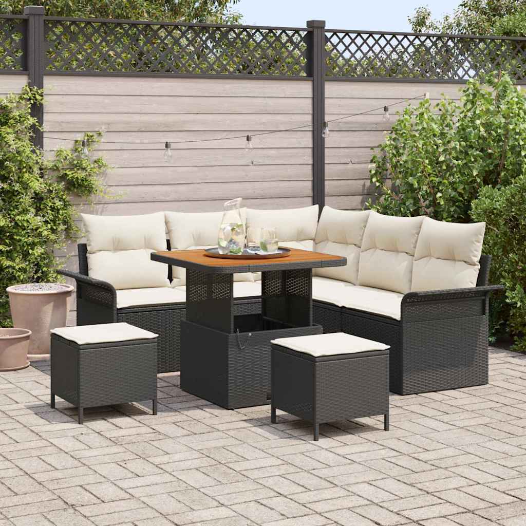 Set Divano da Giardino con cuscino 8 pcs Nero e Crema | homemem39