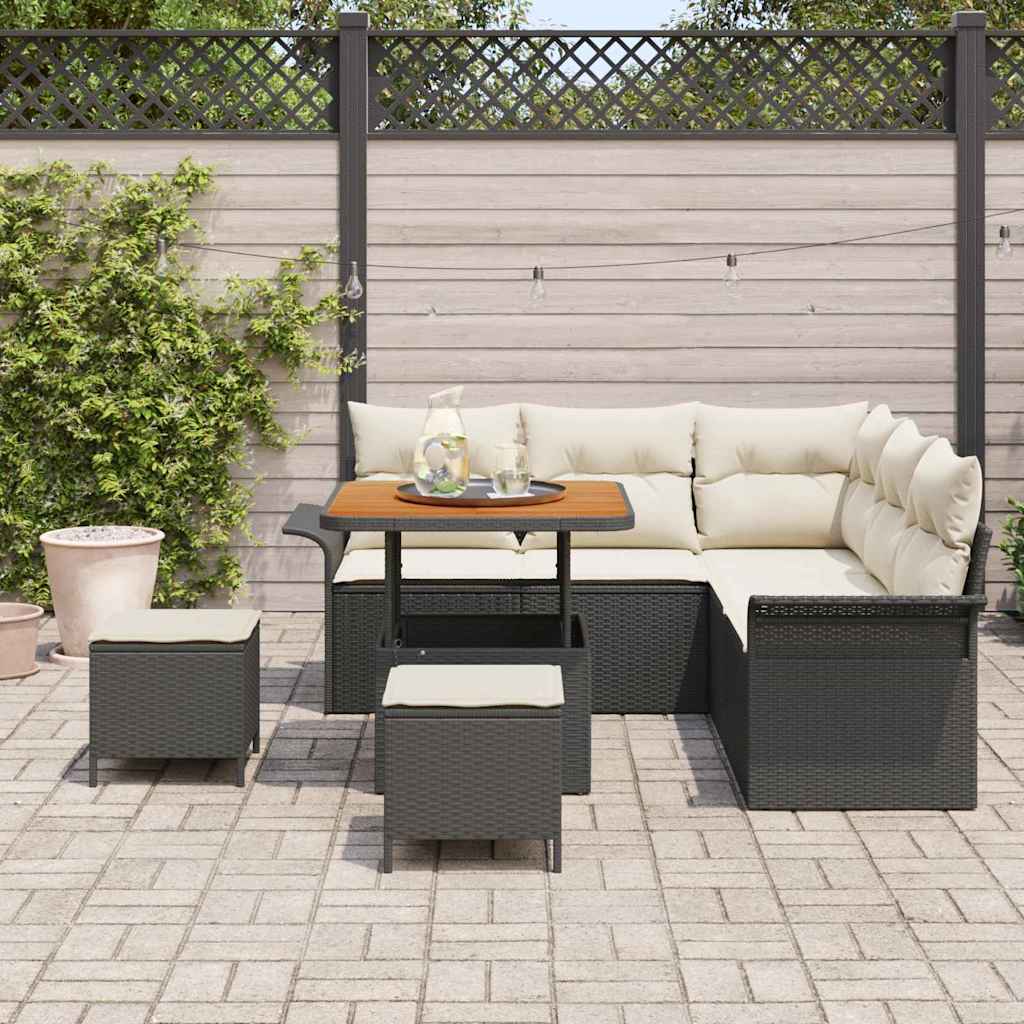 Set Divano da Giardino con cuscino 8 pcs Nero e Crema | homemem39
