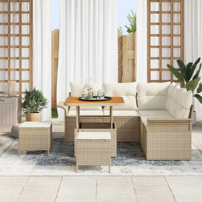 Set Divano da Giardino 8 pz 7-Numero di posti Beige e Crema