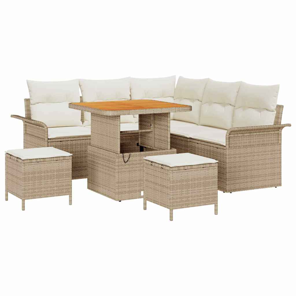 Set Divano da Giardino 8 pz 7-Numero di posti Beige e Crema