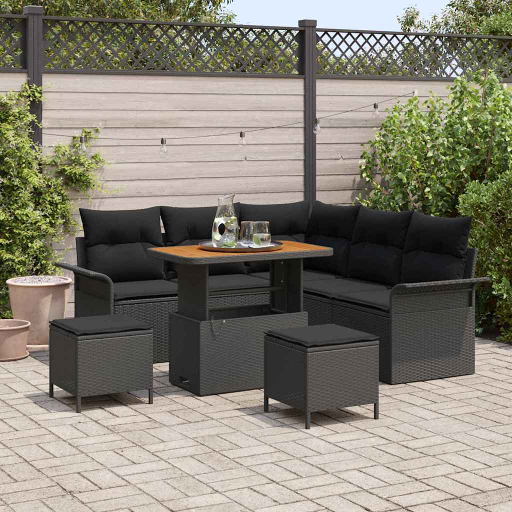 Set Divano da Giardino 8 pz 7-Numero di posti Nero