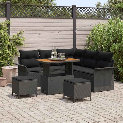 Set Divano da Giardino 8 pz 7-Numero di posti Nero