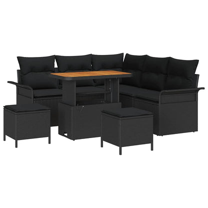 Set Divano da Giardino 8 pz 7-Numero di posti Nero
