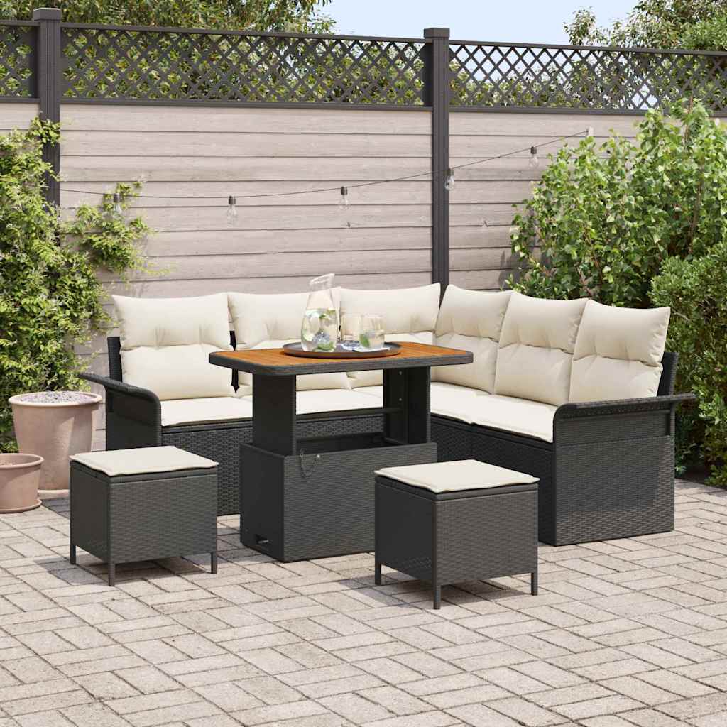 Set Divano da Giardino con cuscino 8 pcs Nero e Crema | homemem39