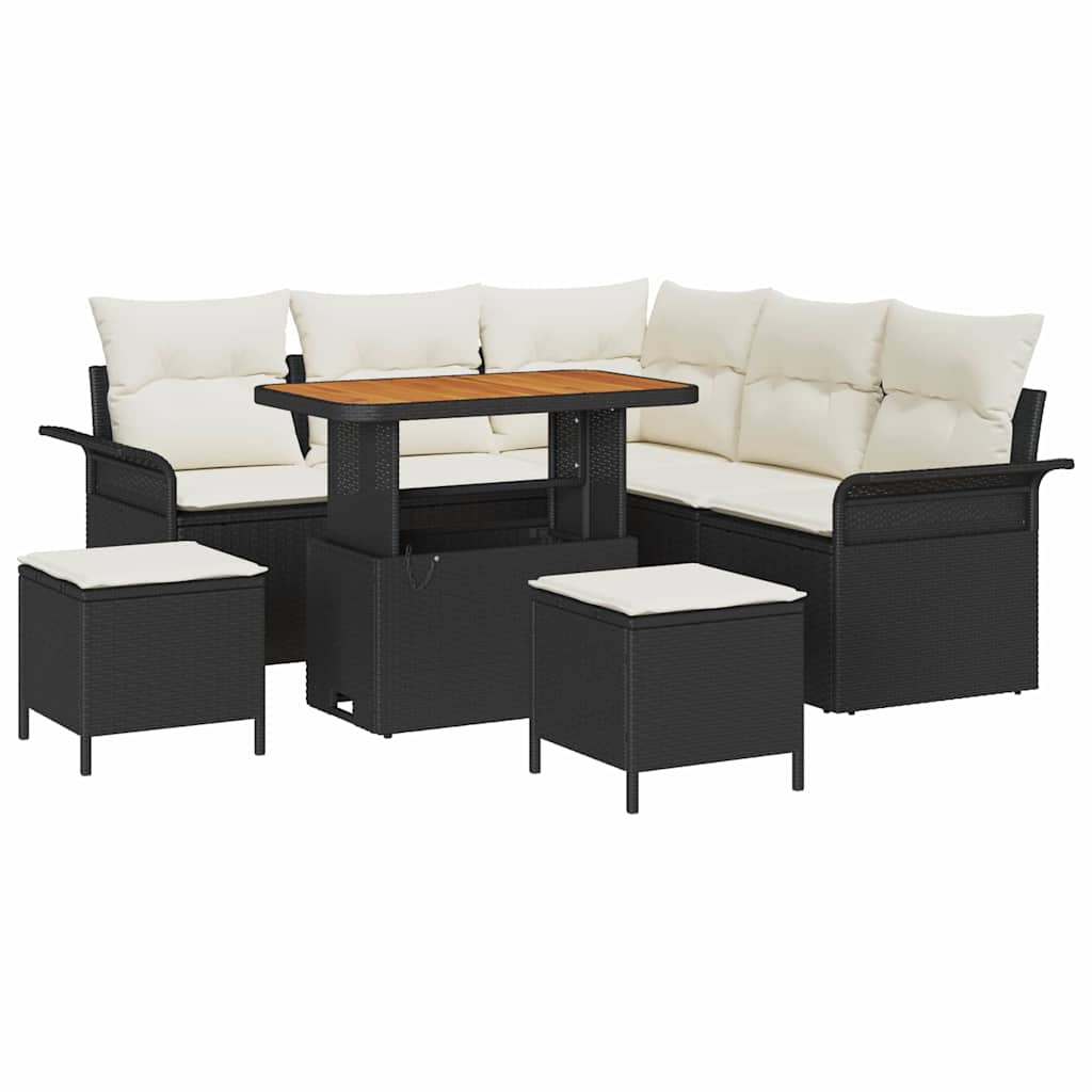 Set Divano da Giardino con cuscino 8 pcs Nero e Crema | homemem39