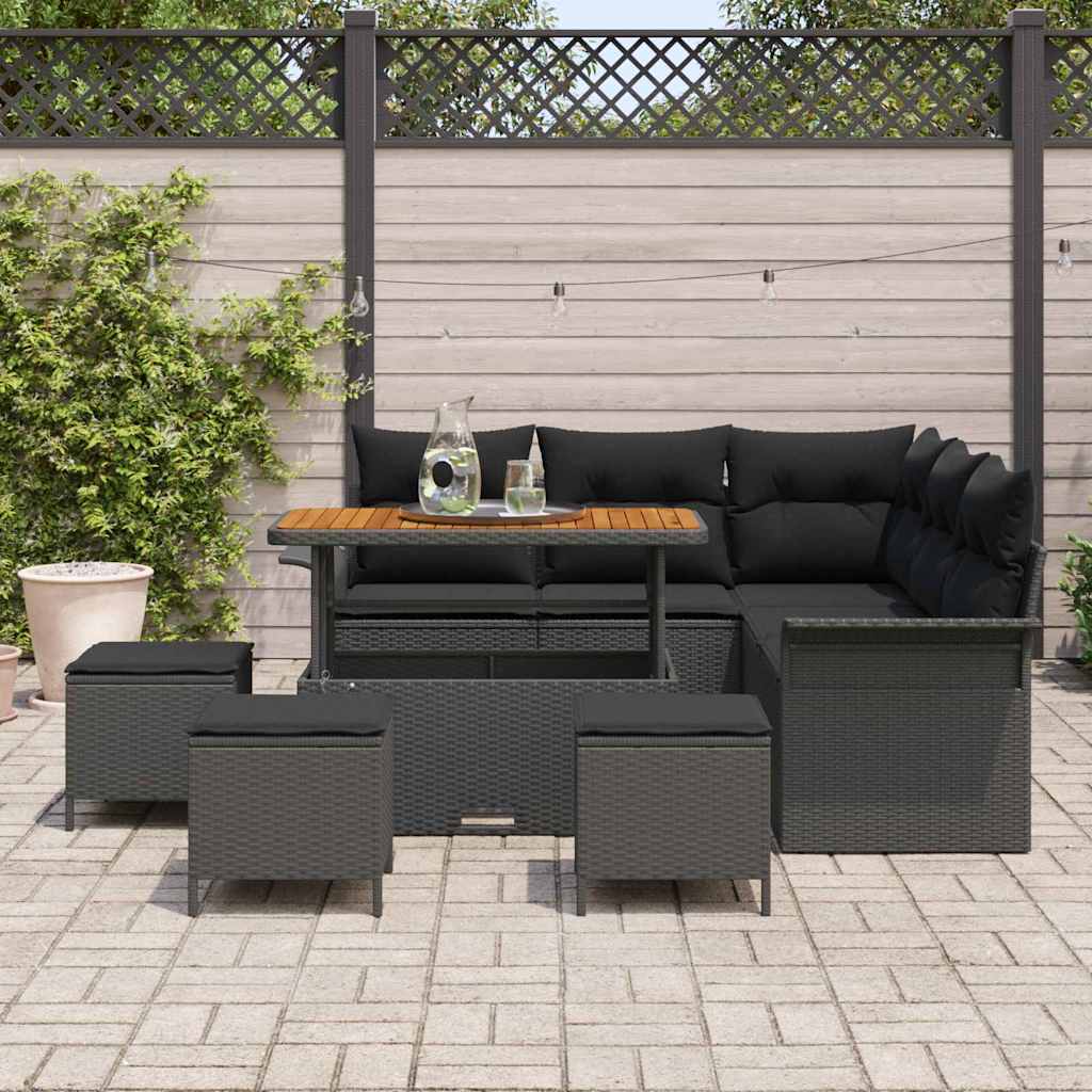 Set Divano da Giardino 9 pz 8-Numero di posti Nero
