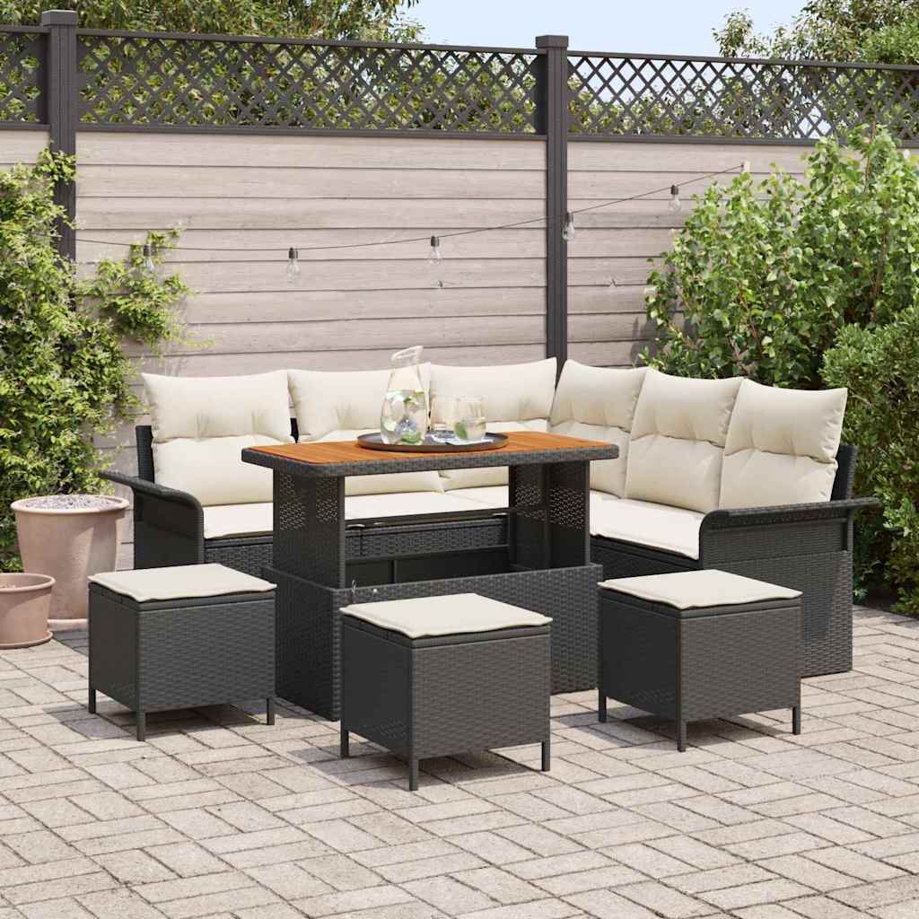 Set Divano da Giardino con cuscino 9 pcs Nero e Crema | homemem39