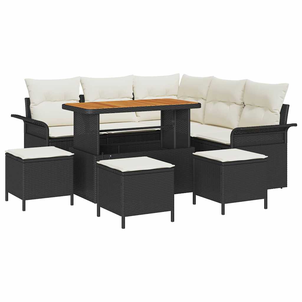 Set Divano da Giardino con cuscino 9 pcs Nero e Crema | homemem39