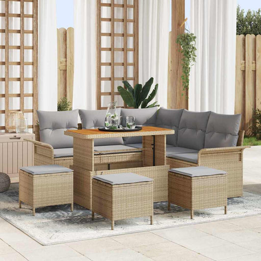 Set Divano da Giardino con cuscino 9 pcs Beige e Grigio Chiaro
