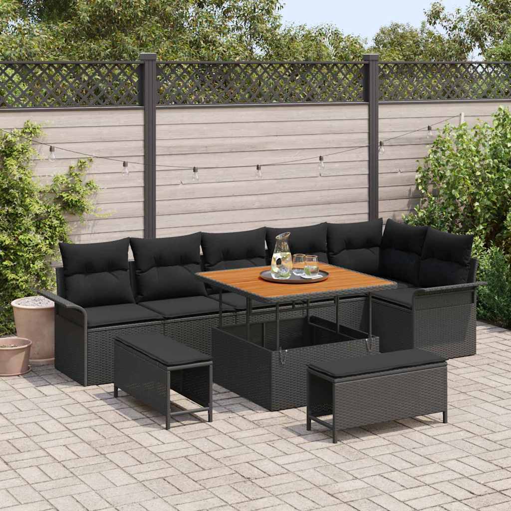 Set Divano da Giardino con cuscino con archiviazione 9 pcs Nero | homemem39