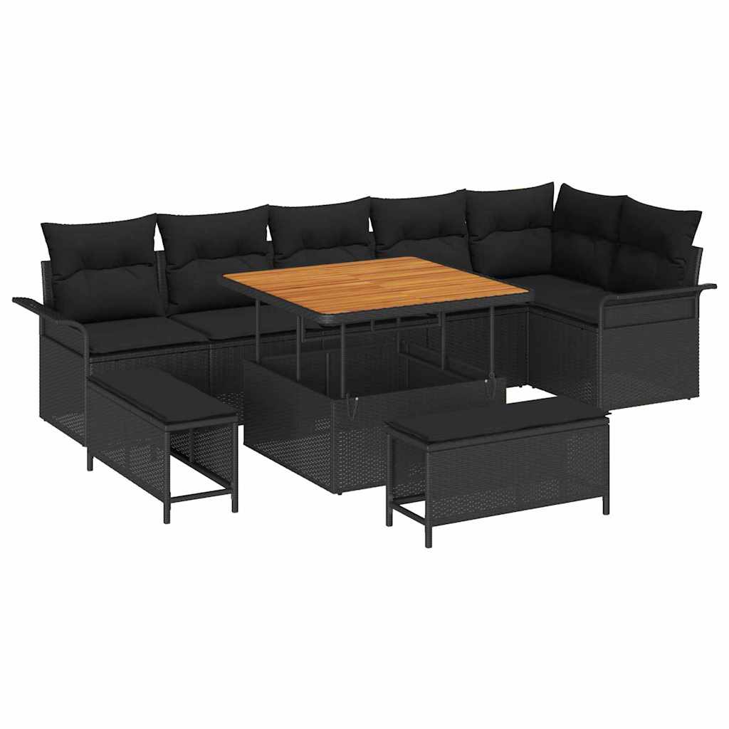 Set Divano da Giardino con cuscino con archiviazione 9 pcs Nero | homemem39