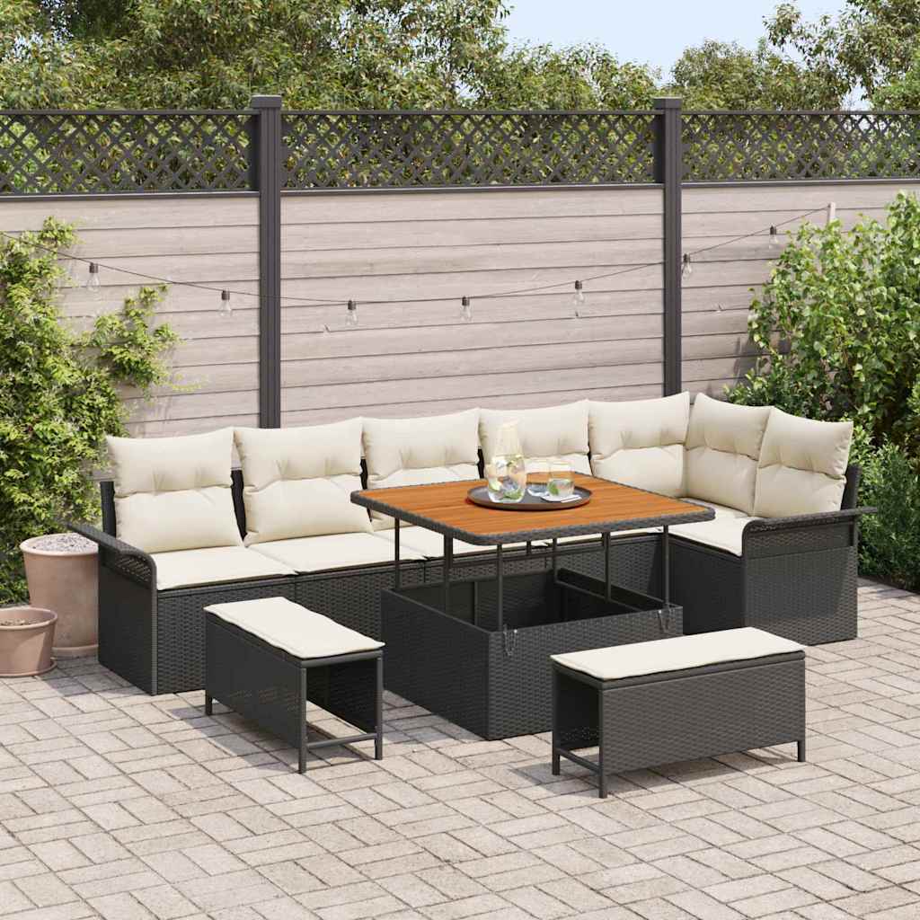 Set Divano da Giardino con cuscino con archiviazione 9 pcs Nero | homemem39
