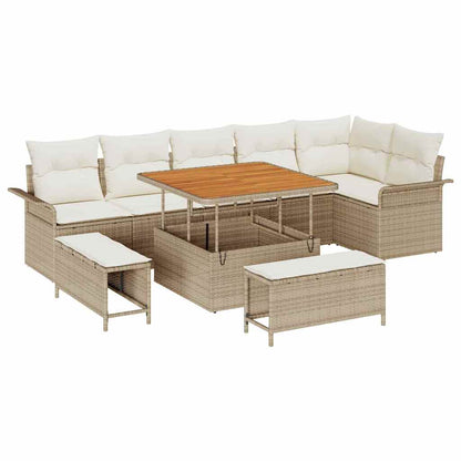 Set Divano da Giardino con cuscino 9 pcs Beige e Crema | homemem39
