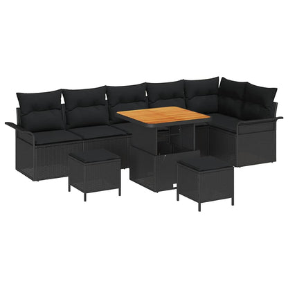 Set Divano da Giardino con cuscino con archiviazione 9 pcs Nero | homemem39