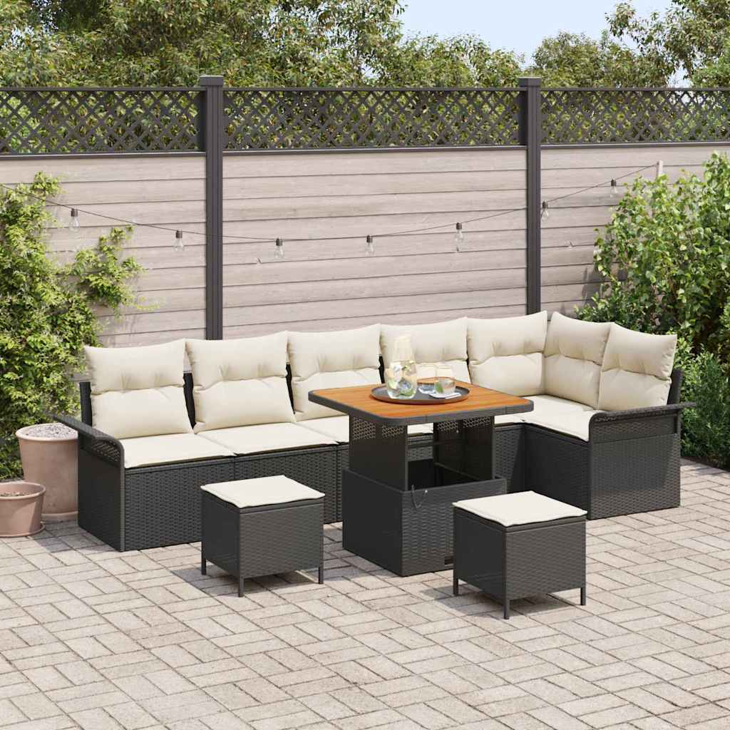 Set Divano da Giardino con cuscino 9 pcs Nero e Crema | homemem39