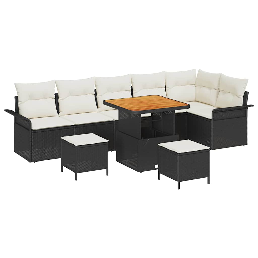 Set Divano da Giardino con cuscino 9 pcs Nero e Crema | homemem39