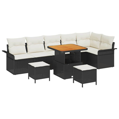 Set Divano da Giardino con cuscino 9 pcs Nero e Crema | homemem39