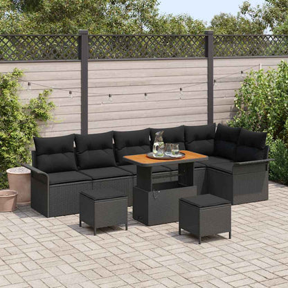 Set Divano da Giardino con cuscino con archiviazione 9 pcs Nero | homemem39