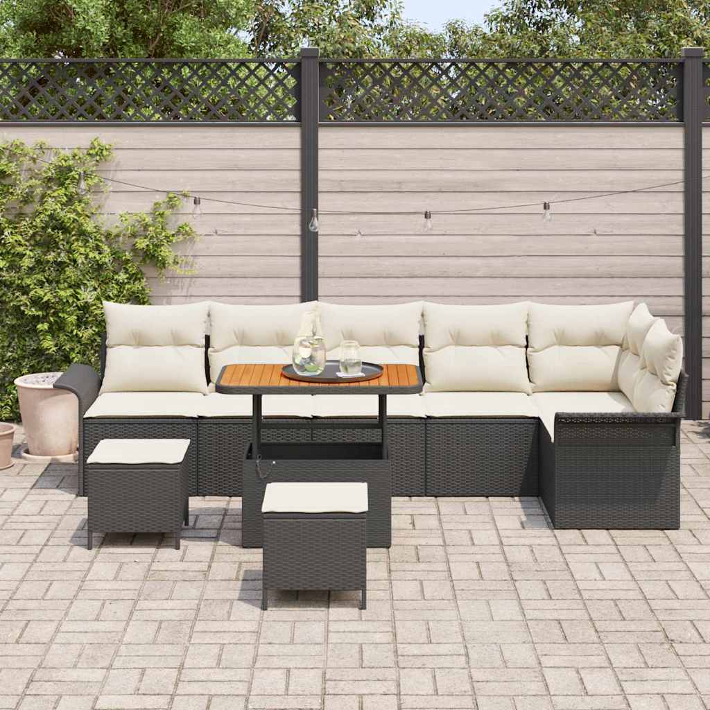 Set Divano da Giardino con cuscino 9 pcs Nero e Crema | homemem39
