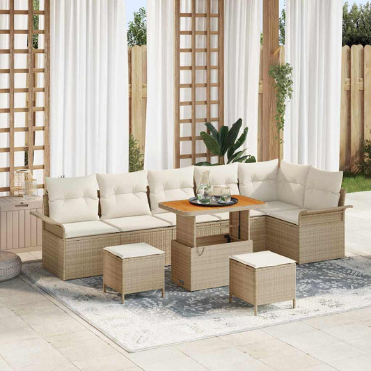 Set Divano da Giardino con cuscino 9 pcs Beige e Crema