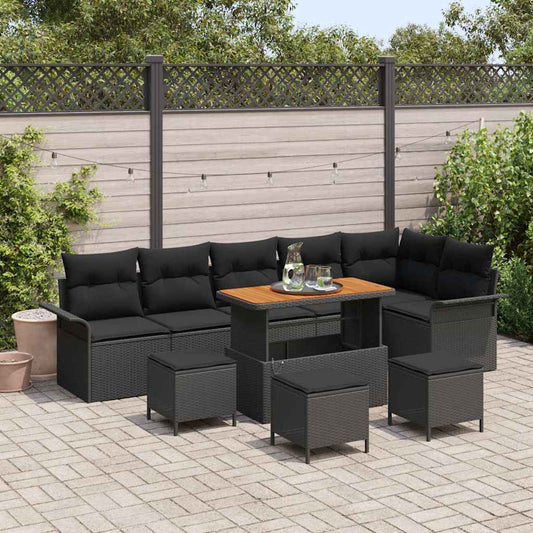 Set Divano da Giardino con cuscino 10 pcs Nero