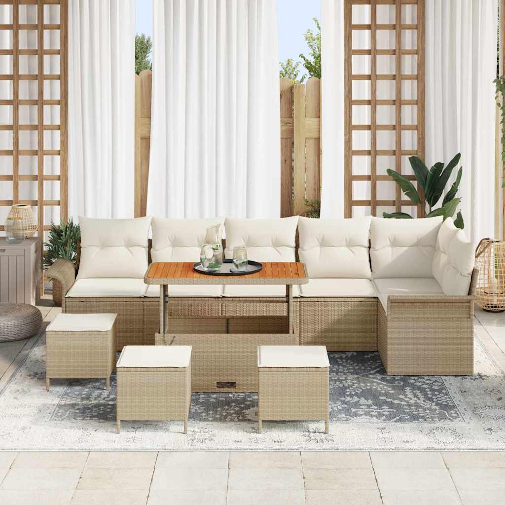Set Divano da Giardino 10 pz 9-Numero di posti Beige e Crema