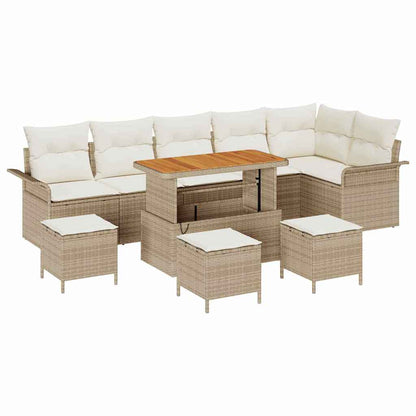 Set Divano da Giardino 10 pz 9-Numero di posti Beige e Crema