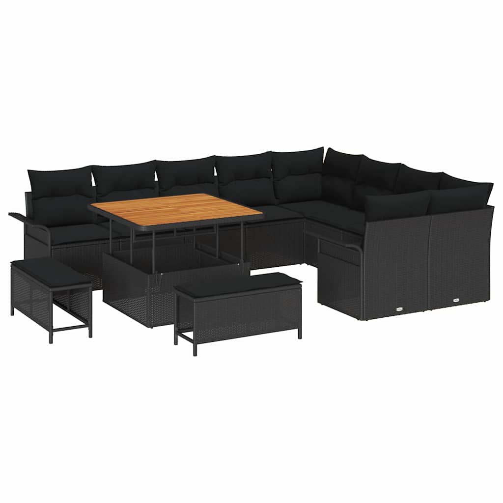 Set Divano da Giardino 12 pz 11-Numero di posti Nero