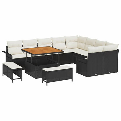 Set Divano da Giardino 12 pz 11-Numero di posti Nero e Crema