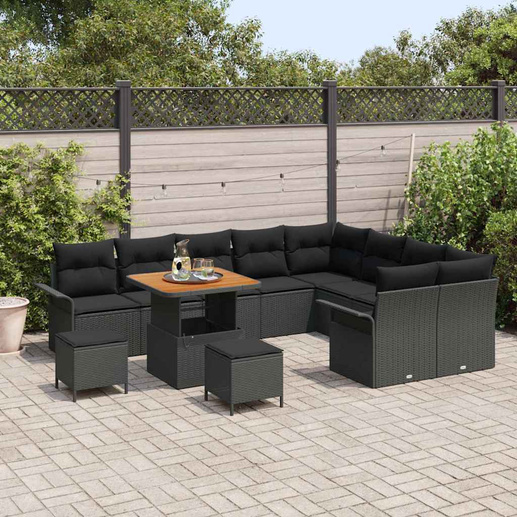 Set Divano da Giardino 12 pz 11-Numero di posti Nero