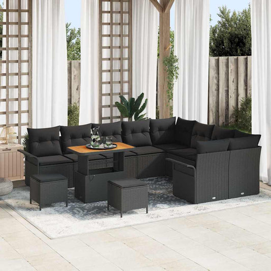 Set Divano da Giardino con cuscino con cuscino 12 pcs Nero