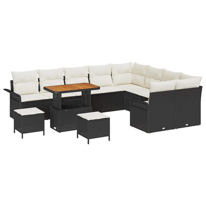 Set Divano da Giardino 12 pz 11-Numero di posti Nero e Crema