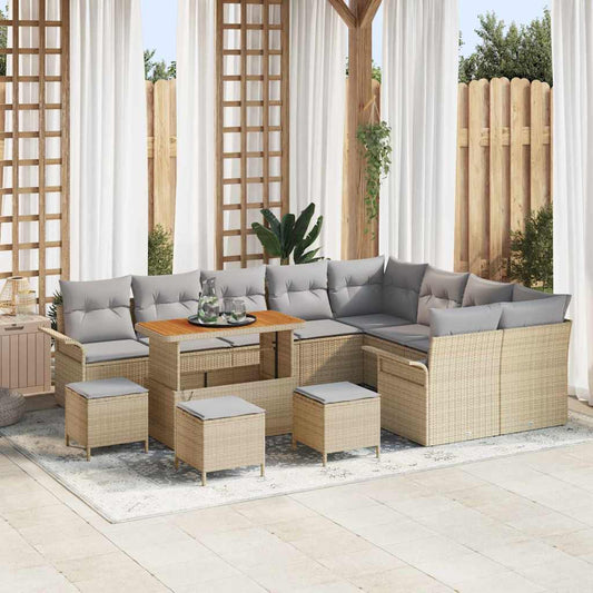 Set Divano da Giardino con cuscino 13 pcs Beige e Grigio Chiaro