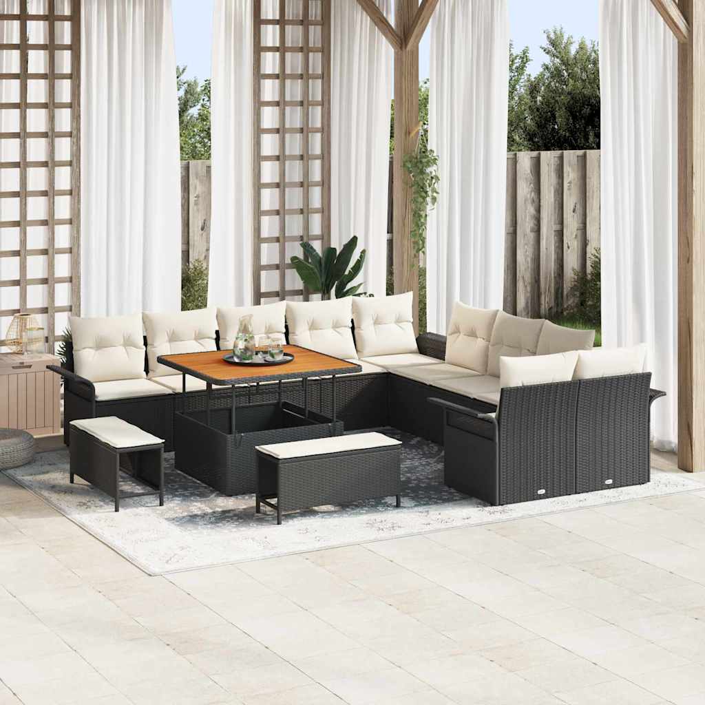 Set Divano da Giardino 13 pz 12-Numero di posti Nero e Crema